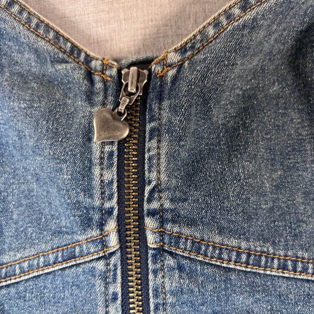 Vintage Y2K Harley Davidson Womens Denim Corset Top Zip Front Lace Up Back Large - Picture 7 of 10